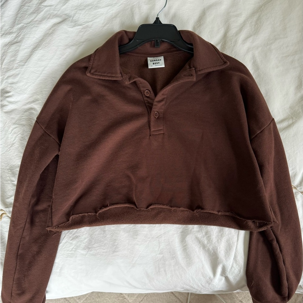 Aritzia cropped cozy fleece boyfriend polo in brown